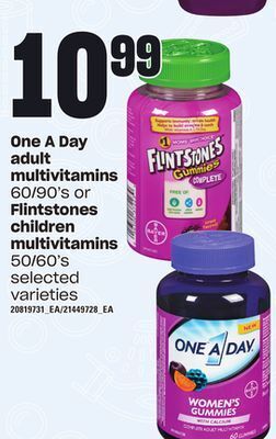 Loblaws One a day adult multivitamins, 60/90's or flintstones children multivitamins, 50/60's offer