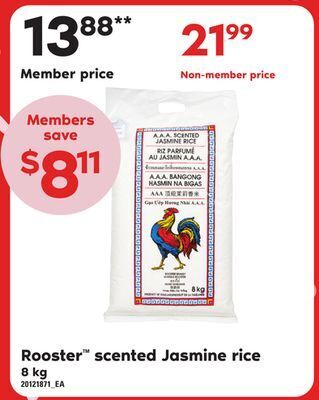 Loblaws Rooster™ scented jasmine rice, 8 kg offer