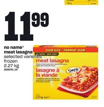 Loblaws No name® meat lasagna, 2.27 kg offer