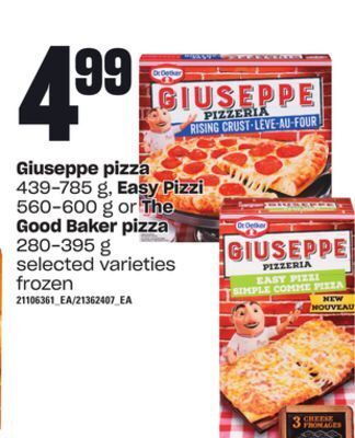Loblaws Giuseppe pizza, 439-785 g, easy pizzi, 560-600 g or the good baker pizza, 280-395 g offer