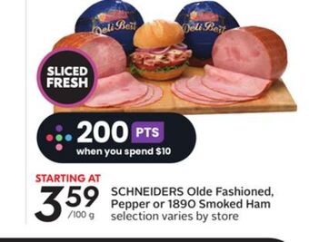 Sobeys Schneiders olde fashioned, pepper or 1890 smoked ham offer