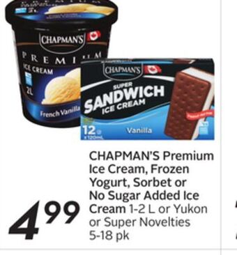Sobeys Chapman's premium ice cream, frozen yogurt, sorbet or no sugar added ice cream offer