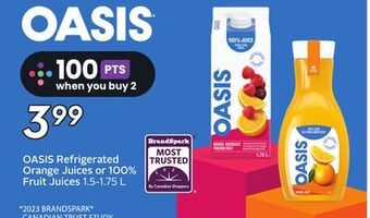 Sobeys Oasis refrigerated orange juices or 100% fruit juices offer