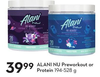 Sobeys Alani nu preworkout or protein offer