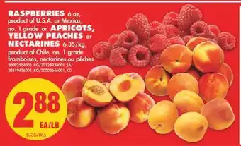 No Frills Raspberries, 6 oz, apricots yellow peaches or nectarines offer