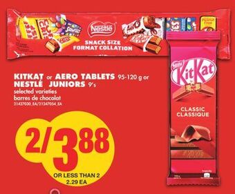 No Frills Kitkat or aero tablets, 95-120 g or nestlé juniors ,9's offer