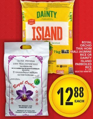 Food Basics Royal orchid thai hom mali jasmine rice or dainty island parboiled rice offer