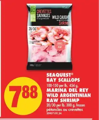 No Frills Seaquest® bay scallops 100-150 per lb, 454 g, marina del rey wild argentinian raw shrimp 20/30 per lb, 300 g offer