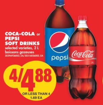 No Frills Coca-cola or pepsi soft drinks, 2 l offer