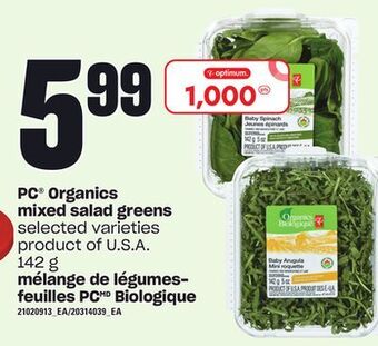 Independent Grocer Pc® organics mixed salad greens, 142 g offer