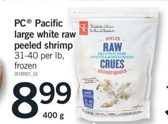 Fortinos Pc® pacific large white raw peeled shrimp, 31-40 per lb, 400 g offer