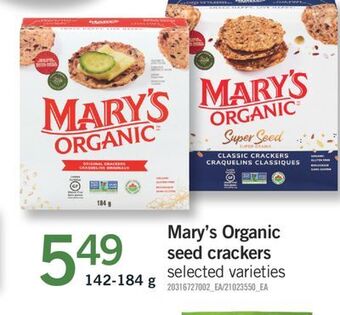 Fortinos Mary's organic seed crackers, 142-184 g offer