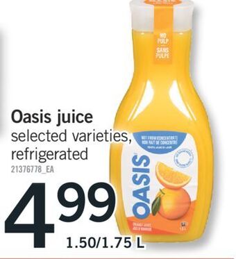 Fortinos Oasis juice, 1.50/1.75 l offer