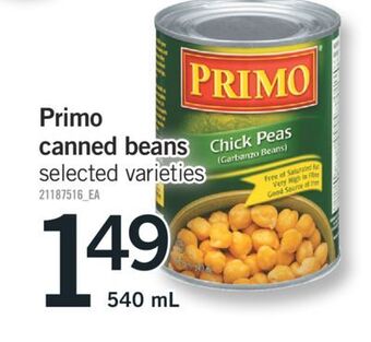 Fortinos Primo canned beans, 540 ml offer