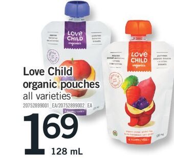 Fortinos Love child organic pouches, 128 ml offer