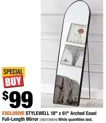 Home Depot Stylewell 18" x 61" arched easel full-length mirror offer