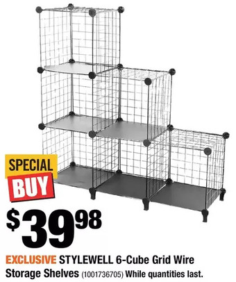 Home Depot Stylewell 6-cube grid wire storage shelves offer
