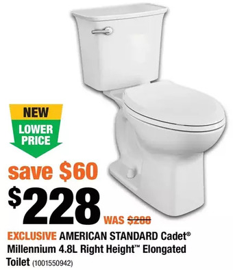 Home Depot American standard cadet millennium 4.8l right height elongated toilet offer