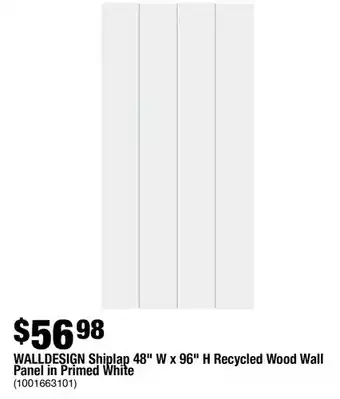 Home Depot Walldesign shiplap 48" w x 96" h recycled wood wall panel in primed white offer