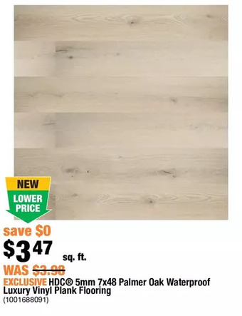 Home Depot Hdc 5mm 7 x 48 palmer oak waterproof luxury vinyl plank flooring offer