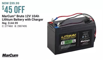 Cabela's Marcum brute 12v 10ah lithium battery with charger offer