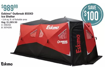 Cabela's Eskimo outbreak 850xd ice shelter offer