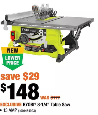 Home Depot Ryobi 8-1/4" table saw offer