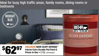 Home Depot Behr scuff defense interior extra durable flat paint & primer in one offer