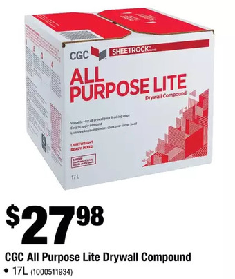 Home Depot Cgc all purpose lite drywall compound offer