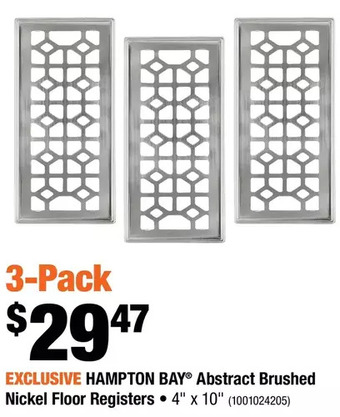 Home Depot Hampton bay abstract brushed nickel floor registers offer