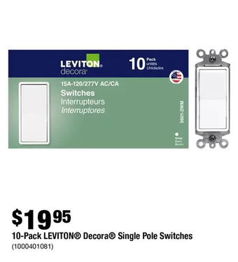 10-pack leviton decora single pole switches