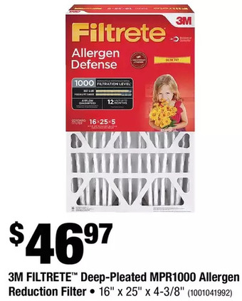 Home Depot 3m filtrete deep-pleated mpr1000 allergen reduction filter offer
