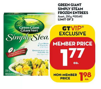 Giant Tiger Green giant simply steam frozen entrees offer