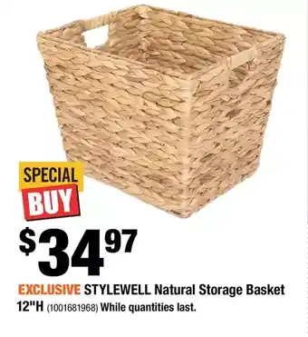 Home Depot Stylewell natural storage basket 12"h offer