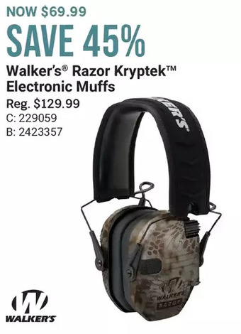 Cabela's Walker's razor kryptek electronic muffs offer