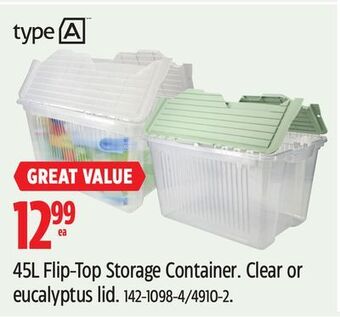 Canadian Tire Type a 45l flip-top storage container offer