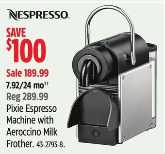 Canadian Tire Nespresso pixie espresso machine with aeroccino milk frother offer