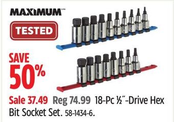Canadian Tire Maximum 18-pc 1⁄2˝-drive hex bit socket set offer