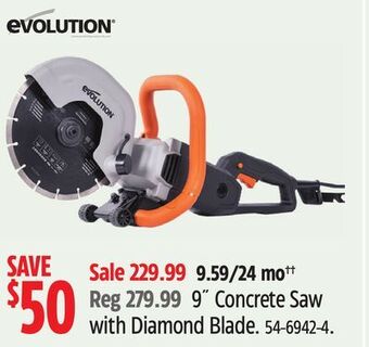 Canadian Tire Evolution 9" concrete saw with diamond blade offer