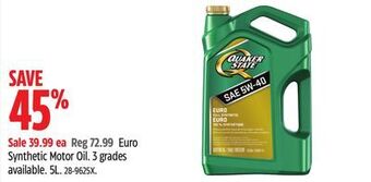 Canadian Tire Quaker state euro synthetic motor oil offer