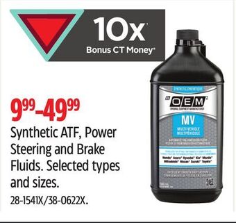 Canadian Tire Oem synthetic atf, power steering and brake fluids offer
