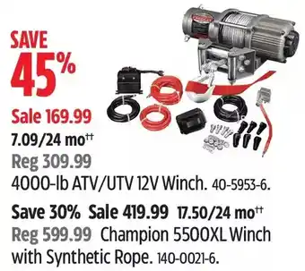 Canadian Tire 4000-lb atv/utv 12v winch | champion 5500xl winch with synthetic rope offer