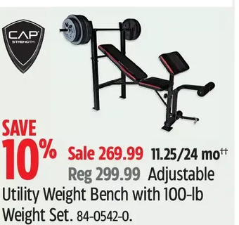 Canadian Tire Cap adjustable utility weight bench with 100-lb weight set offer