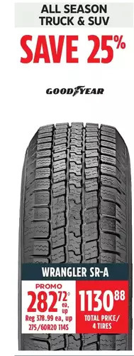 Canadian Tire Good year wrangler sr-a tires offer