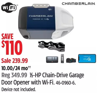 Canadian Tire Chamberlain 1/2-hp chain-drive garage door opener with wi-fi offer