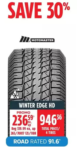 Canadian Tire Motomaster winter edge hd tires offer