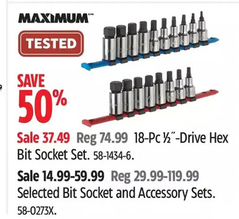 Canadian Tire Maximum 18-pc 1/2"-drive hex bit socket set | bit socket and accessory sets offer