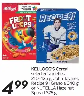 Sobeys Kellogg's cereal, john tavares recipe 91 granola or nutella hazelnut spread offer
