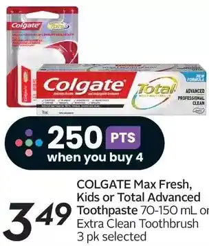 Sobeys Colgate max fresh, kids or total advanced toothpaste or extra clean toothbrush offer