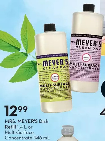 Sobeys Mrs. meyer's dish refill or multi-surface concentrate offer